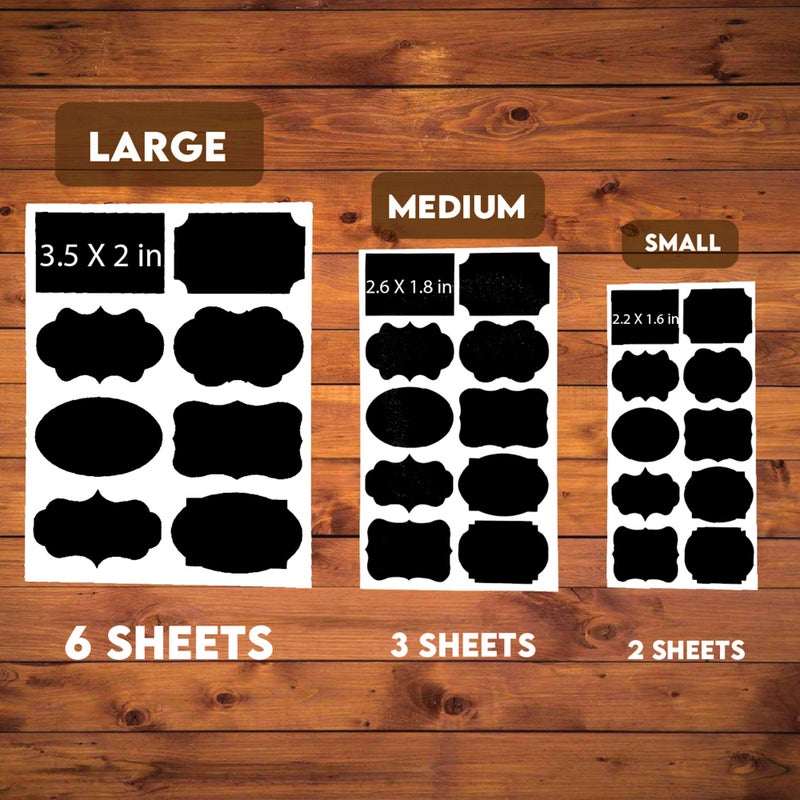 Mantah Chalkboard Label Stickers 96pcs - 9 Assorted Shapes in 3 Sizes with 2 White Chalk Marker, Reusable Waterproof Label for Storage Bin, Food Container, Jars, Containers - Image 3